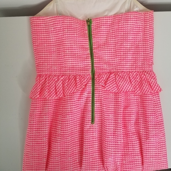 Lilly Pulitzer Lowe Fiesta Pink Pretty Gingham Strapless Peplum Dress Size 4 - Picture 14 of 15